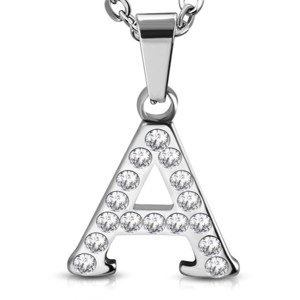 Stainless Steel Alphabet Initial Letter Crystals Pendant